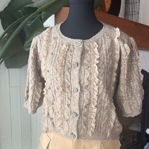 Anthropologie MAEVE Beige Ruffled Short Sleeves Sweater